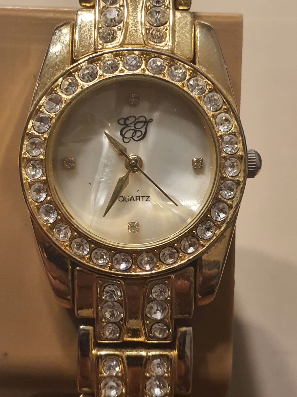 🦋10/$20🦋 Elizabeth Taylor Goldtone/MOP Rhinestone Stainless Steel Women's Watch
